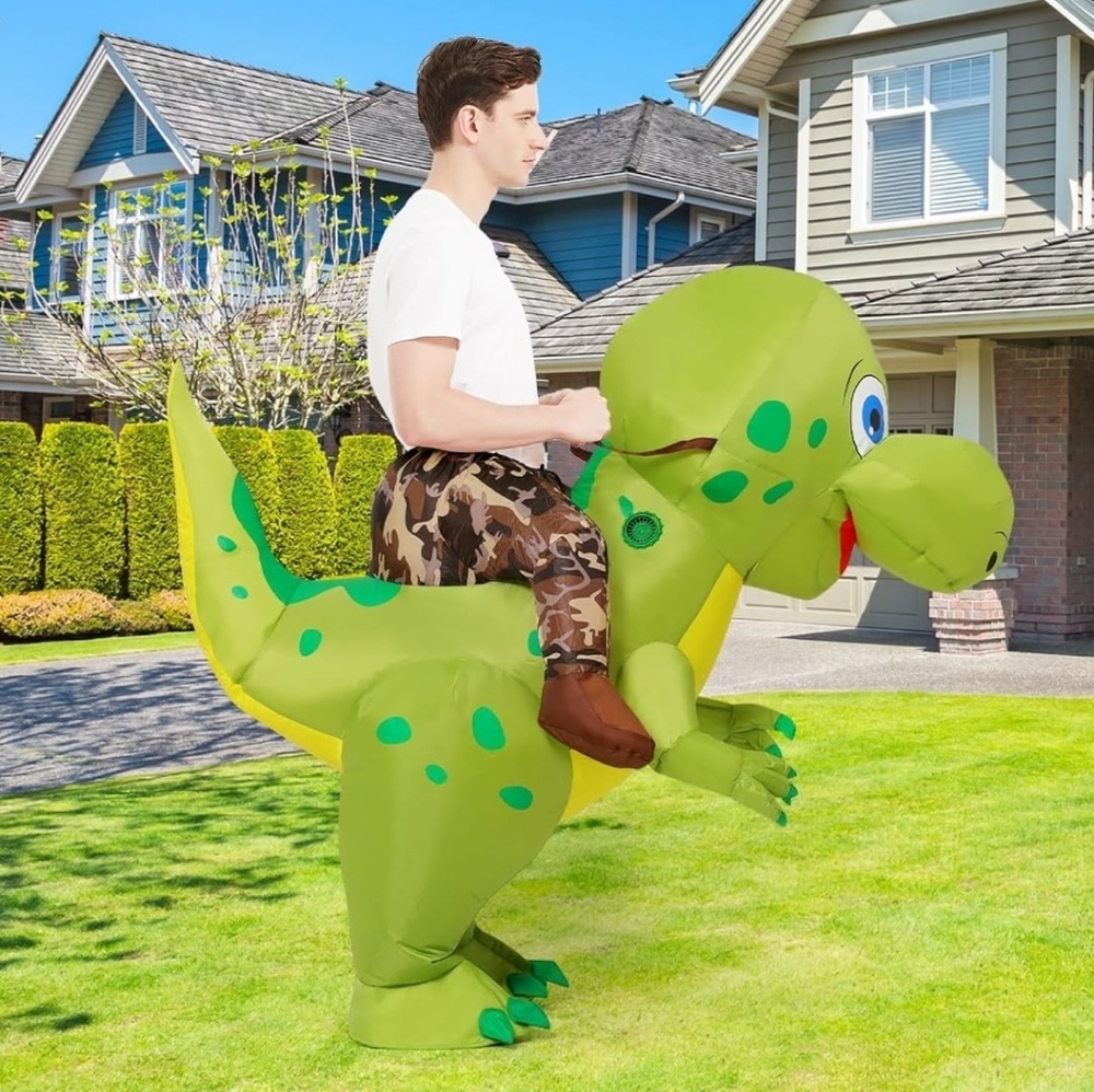 Inflatable Dinosaur Costume Unisex One Size Green Ride-On T-Rex Suit - Picture 3 of 4